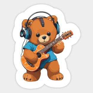 Bear Play Guitar Sticker